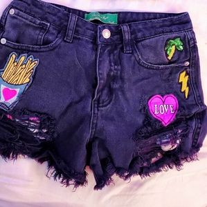 High waisted distressed denim shorts with patches street wear